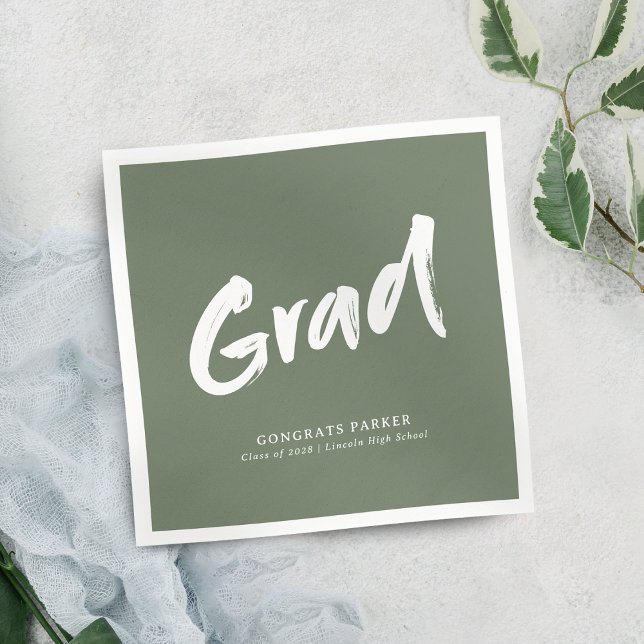 Sage Green Simple Modern Brush Script Grad Party Napkin (Sage Green Simple Modern Brush Script Grad Party Napkins)