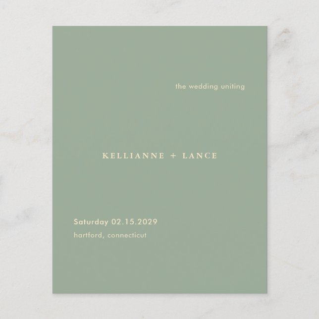 Sage Green Simple Modern Budget Wedding Program Flyer (Front)
