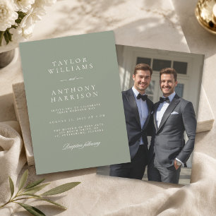 Sage Green Simple Modern Elegant Photo Wedding Invitation