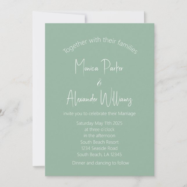 Sage Green Simple Modern Elegant Simple Wedding Invitation (Front)