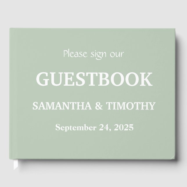 Sage Green Simple Modern Minimalist Wedding Guest Book (Front)