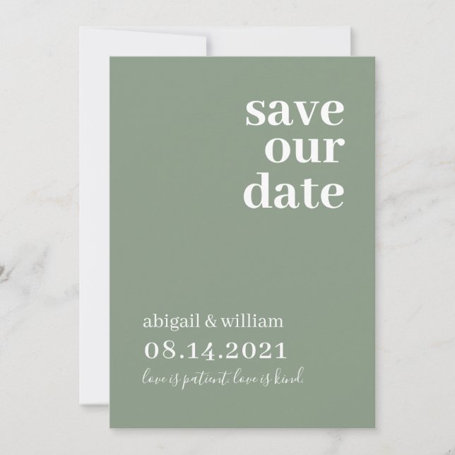Sage Green Simple Modern Non Photo Wedding  Save The Date (Front)