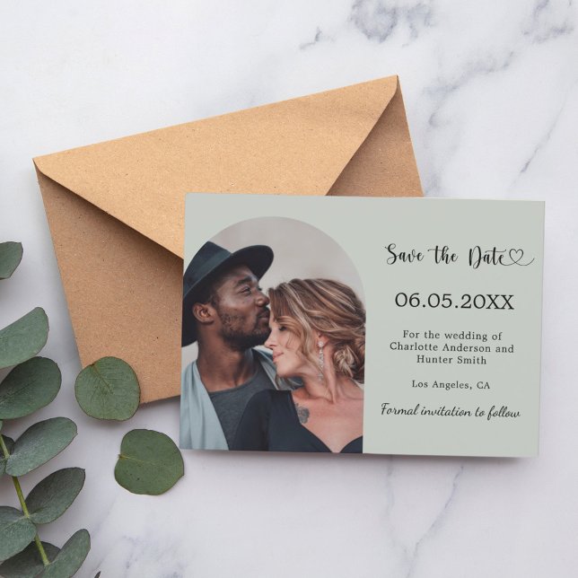 Sage green simple modern photo wedding save the date (Creator Uploaded)