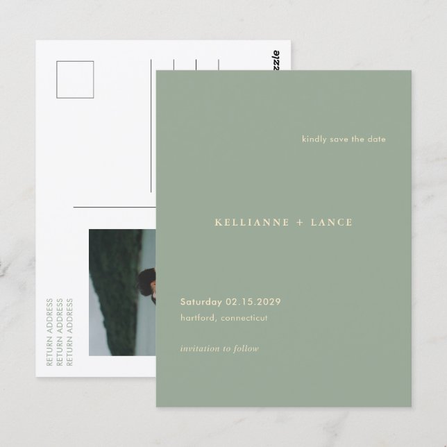 Sage Green Simple Modern Wedding Save the Date Postcard (Front/Back)