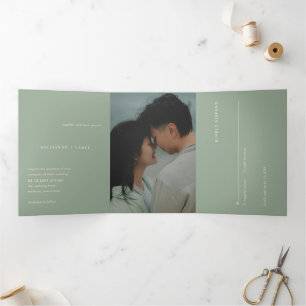 Sage Green Simple Photo Modern Wedding Tri-Fold Invitation