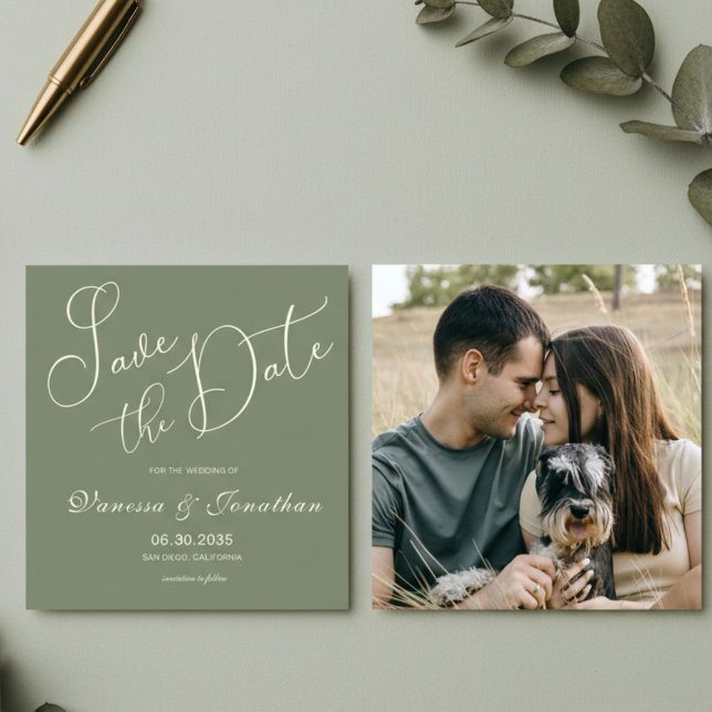 Sage Green Simple Photo Wedding Save the Date (Creator Uploaded)