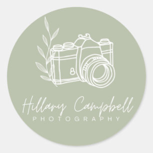 Sage Green Simple Photography Logo Promotional Classic Round Sticker