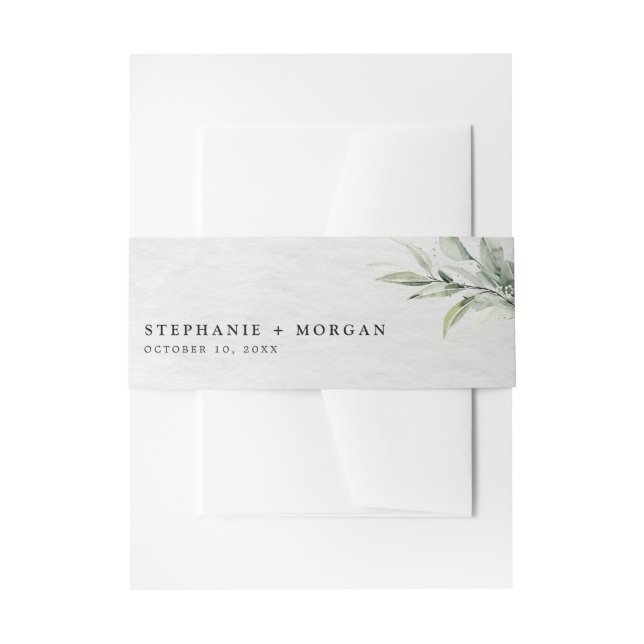 Sage green simple rustic Boho Wedding Invitation Belly Band (Front Example)