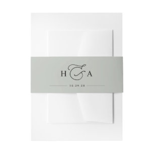 Sage Green Simple Script Monogram Wedding Invitation Belly Band