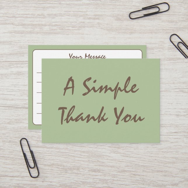 Sage Green Simple Script Thank You Business Card (Front/Back In Situ)