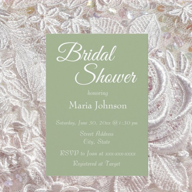 Sage Green Simple Style Bridal Shower Invitation (In Situ Wedding)