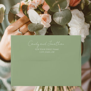 Sage Green Simple Style Modern Script Wedding Envelope