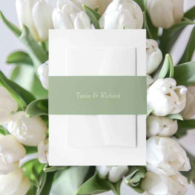 Sage Green Simple Stylised Name Wedding Invitation Belly Band (In Situ Wedding)