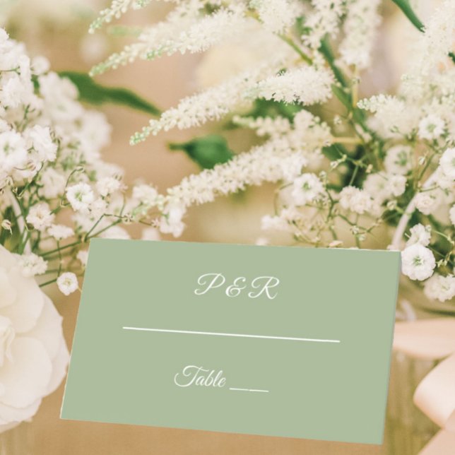 Sage Green Simple Stylised Script Wedding Place Card (In Situ Wedding)