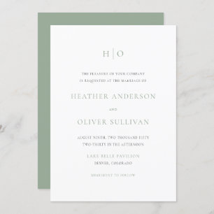Sage Green Simple Typography Monogram Wedding Invitation