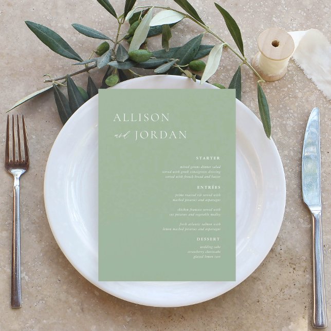 Sage Green Simple Wedding Menu Cards (Creator Uploaded)