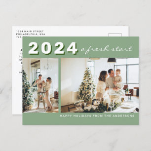 Sage Green Simple Year A fresh Start Photo Holiday Postcard