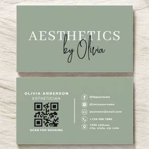 Sage Green Skincare Aesthetician QR Code Business Card