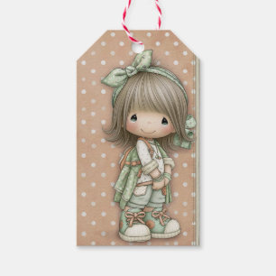 Sage Green Soft Beige Vintage Big Eyed Girl Gift Tags