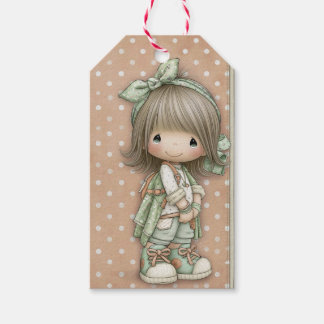 Sage Green Soft Beige Vintage Big Eyed Girl Gift Tags