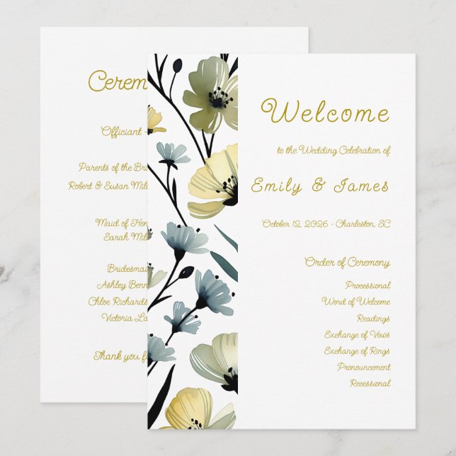 Sage Green & Soft Yellow Botanical Weddin Program (Front/Back)