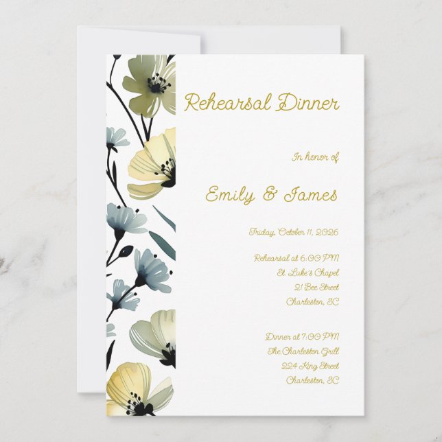 Sage Green & Soft Yellow Botanical Wedding Invitation (Front)