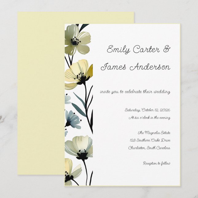 Sage Green & Soft Yellow Botanical Wedding Invitation (Front/Back)