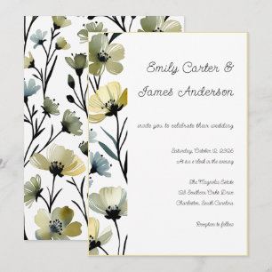 Sage Green & Soft Yellow Botanical Wedding Invitation