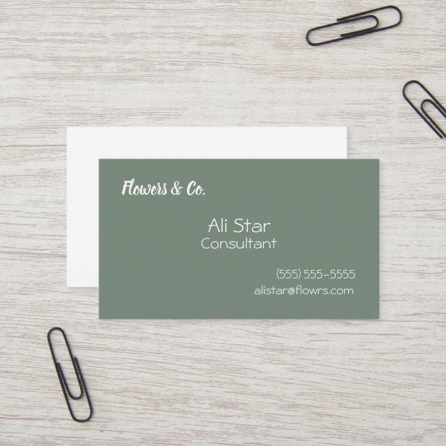 Sage Green Solid Business Cards (Front/Back In Situ)