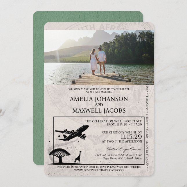 Sage Green South Africa Passport Wedding Invitation (Front/Back)