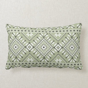 Sage Green Southwest Aztec Native Tribal Pattern Lumbar Cushion