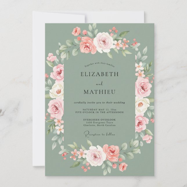 Sage Green Splendid Spring Wedding Invitation (Front)