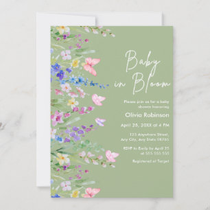 Sage Green Spring Baby in Bloom Baby Shower  Invitation
