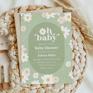 Sage Green Spring Daisies Floral Baby Shower Invitation