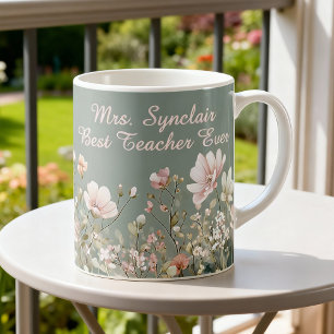 Sage Green Spring Floral Teacher Elegant Script Coffee Mug