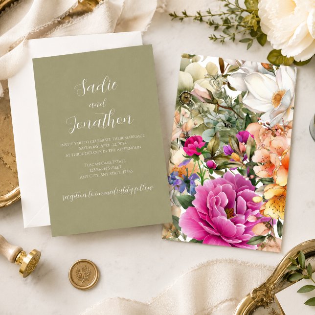 Sage Green Spring Floral Wedding Invitation (Creator Uploaded)
