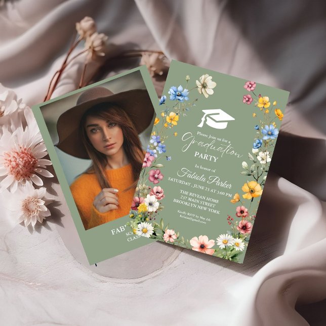 Sage Green Spring Wildflower Garden Graduation Invitation (Creator Uploaded)