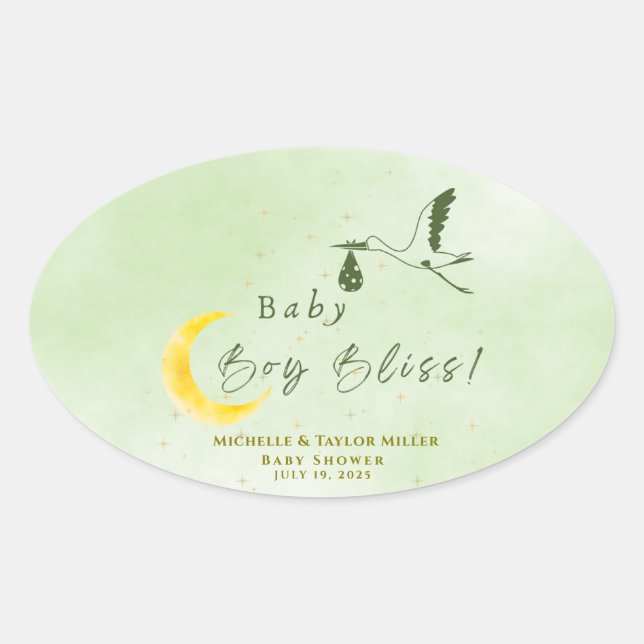 Sage Green Starlit Baby Boy Bliss Special Delivery Oval Sticker (Front)