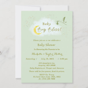 Sage Green Starlit Baby Boy Bliss Stork Invitation