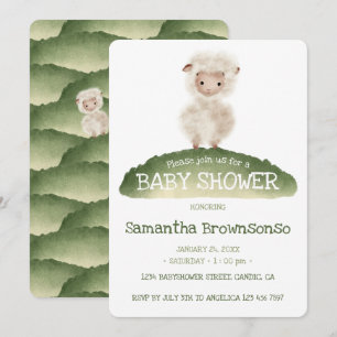 Sage Green Storybook Sheep Baby Shower Invitation