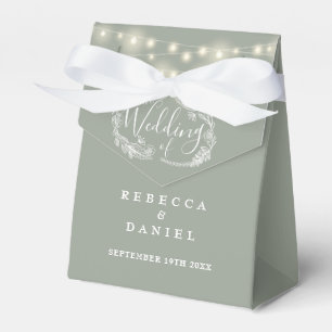 Sage Green String Lights Floral Wedding Favour Box