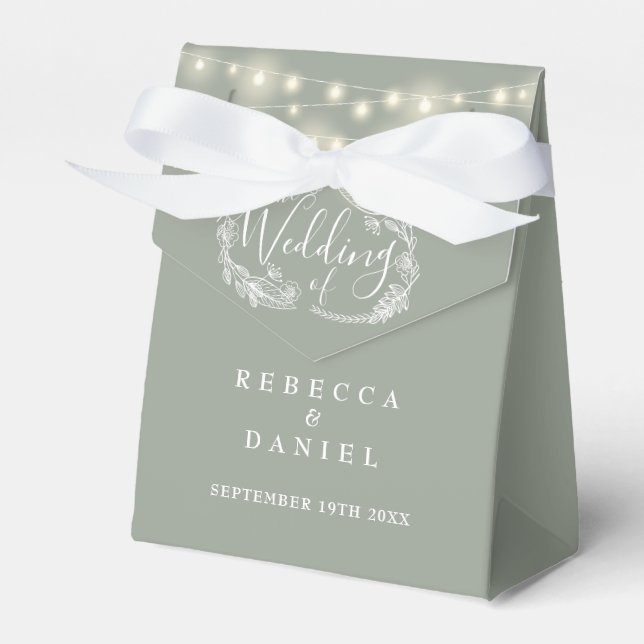 Sage Green String Lights Floral Wedding Favour Box (Front Side)