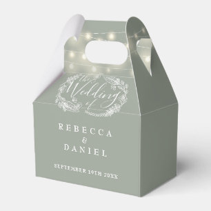 Sage Green String Lights Floral Wedding Favour Box