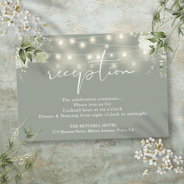 Sage Green String Lights Floral Wedding Reception Enclosure Card (Sage Green String Lights Floral Wedding Reception Enclosure Card)