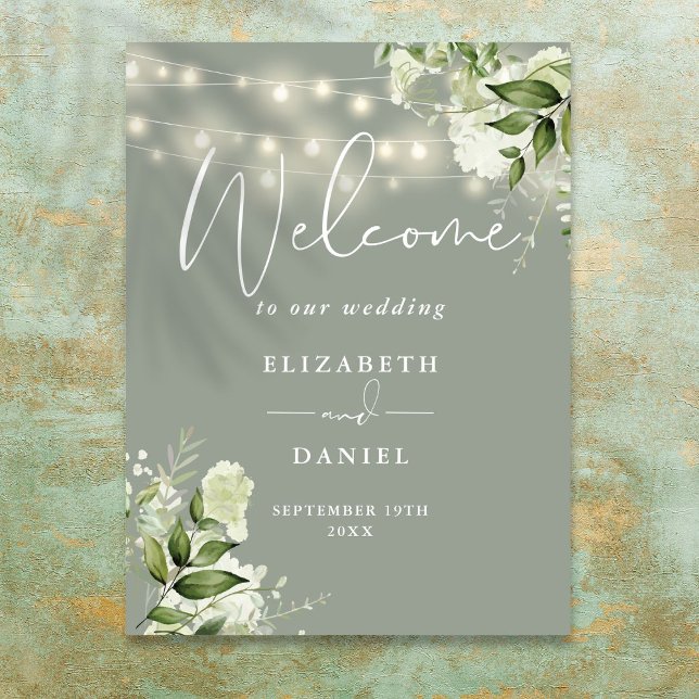 Sage Green String Lights Floral Wedding Welcome Poster (Sage Green String Lights Floral Wedding Welcome Poster)