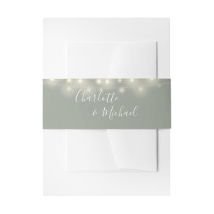Sage Green String Lights Signature Script Invitation Belly Band