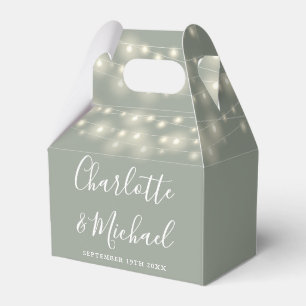 Sage Green String Lights Signature Script Wedding Favour Box