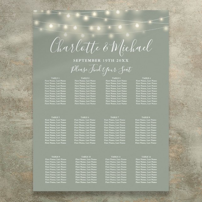 Sage Green String Lights Wedding Seating Chart (Sage Green String Lights Wedding Seating Chart)