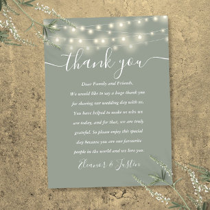 Sage Green String Lights Wedding Thank You Place  Place Card
