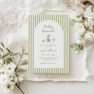 Sage Green Stripe Baby Brunch Baby Shower Invitation